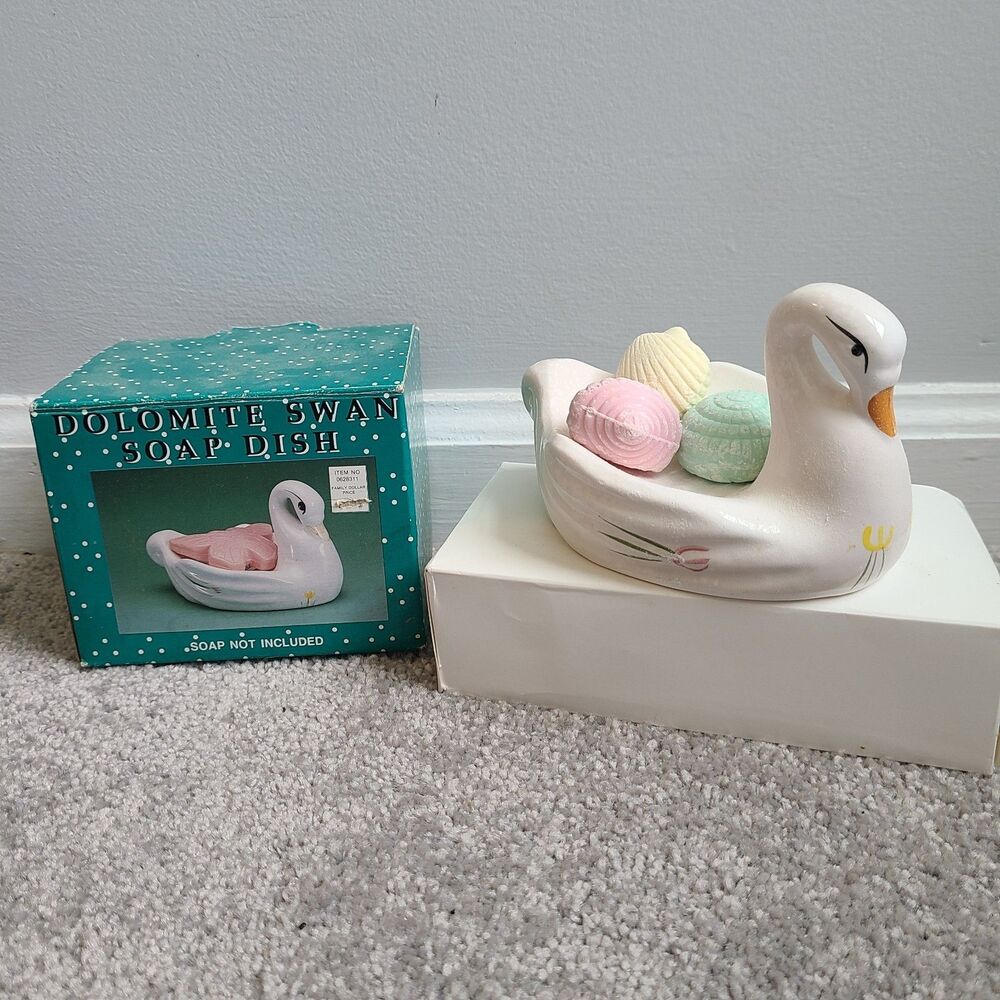 Midcentury Ceramic Swan Soap Dish MCM Vintage Ring Trinket Holder With Soap
